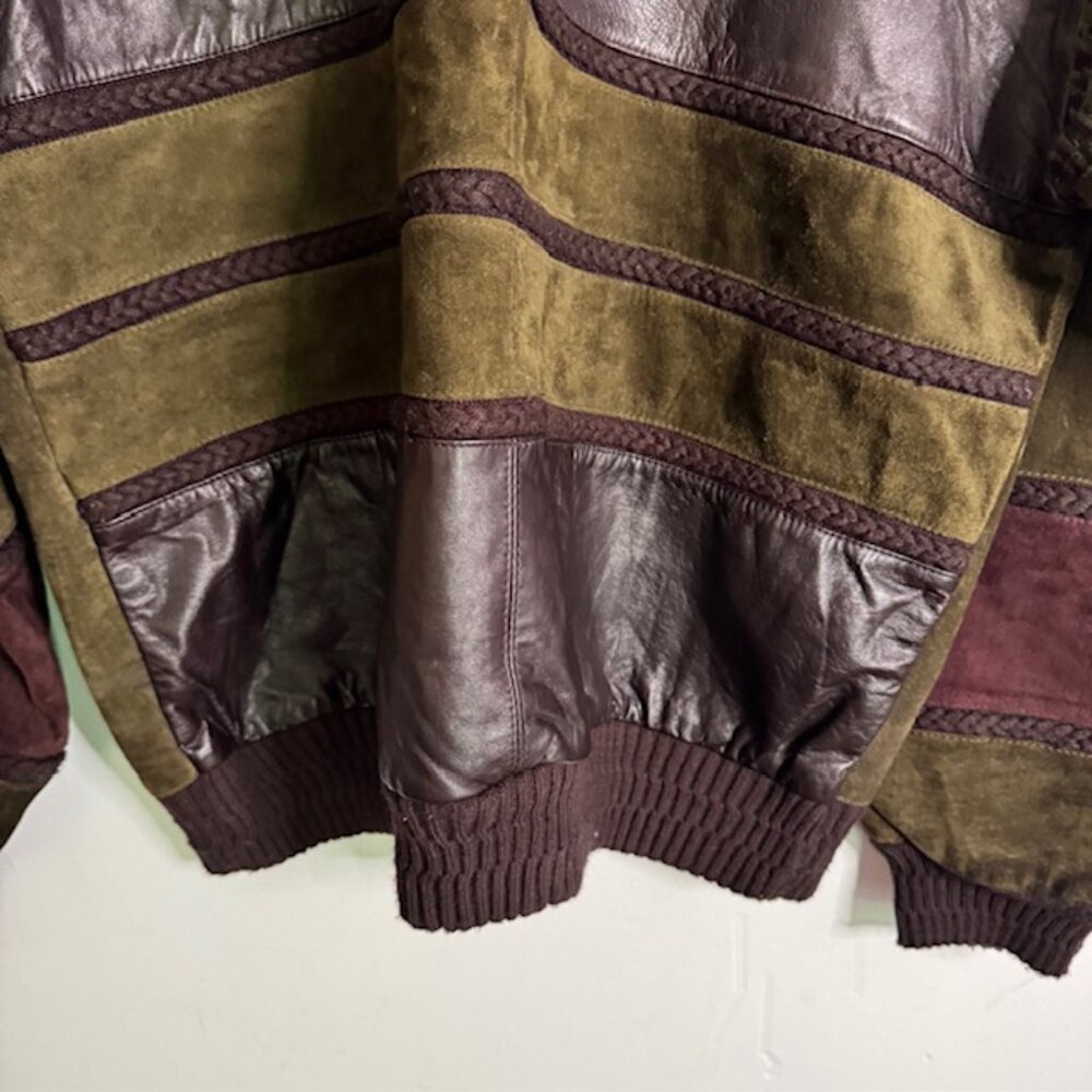 Vintage Men's Saxony Leather & Suede Sweater Size Large - Picture 6 of 8
